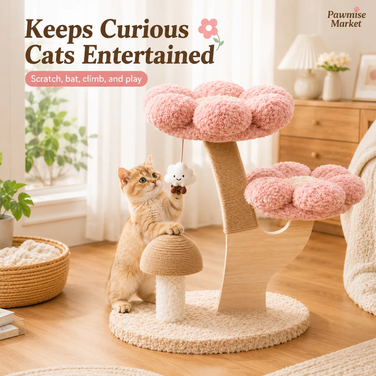Indoor Cat Tree With Sisal Scratching Post And Comfort Perches