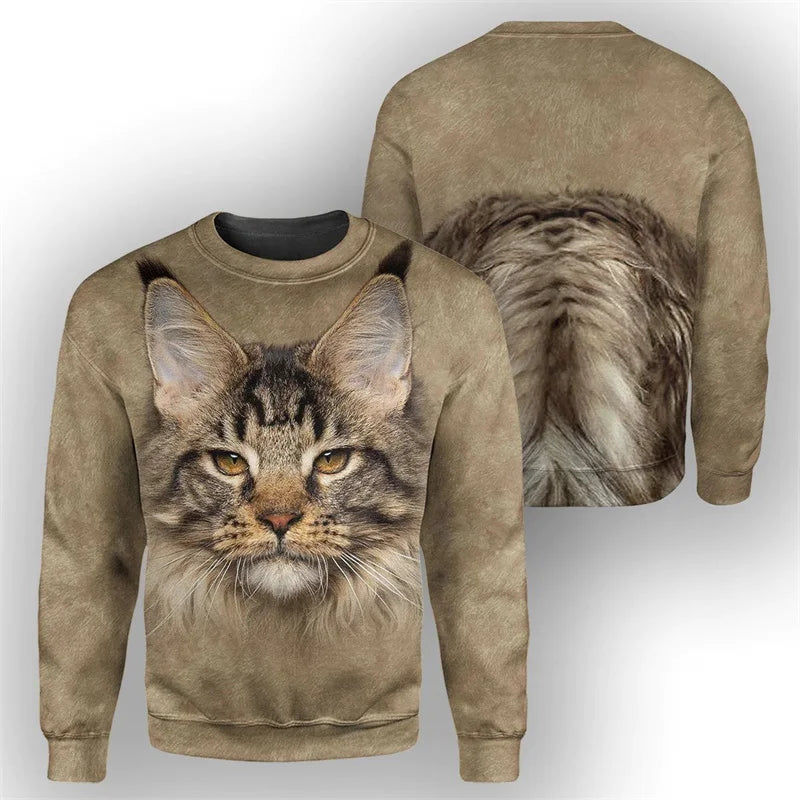 Cute Cat 3D Printed Mens Casual Long Sleeve Sweatshirt