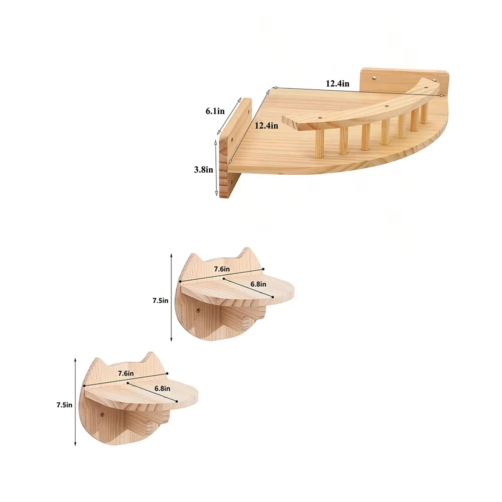 CWV Wall Mounted Wooden Corner Cat Tree And Hammock Set