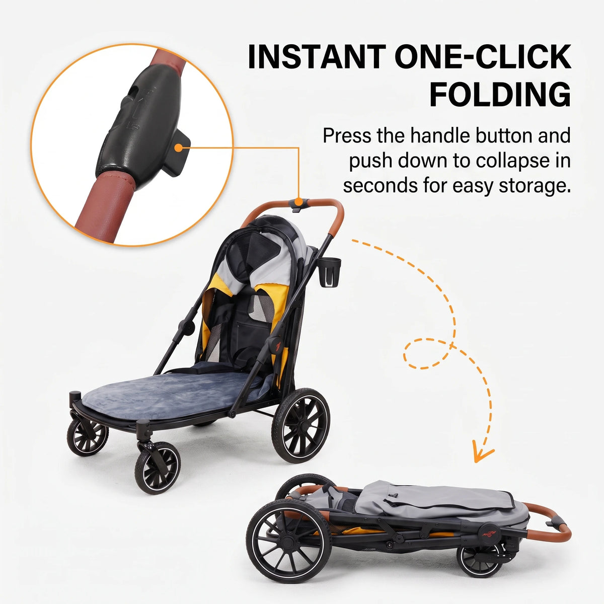 Foldable Four Wheel Dog Stroller With Shock Absorption