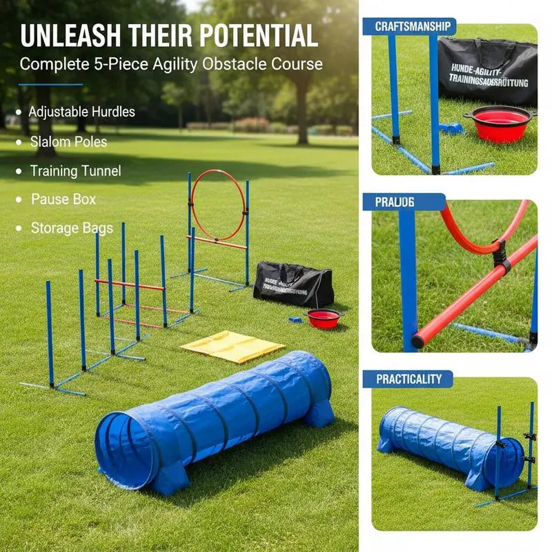 Dog Agility Training Equipment Set With Adjustable Hurdles And Tunnel