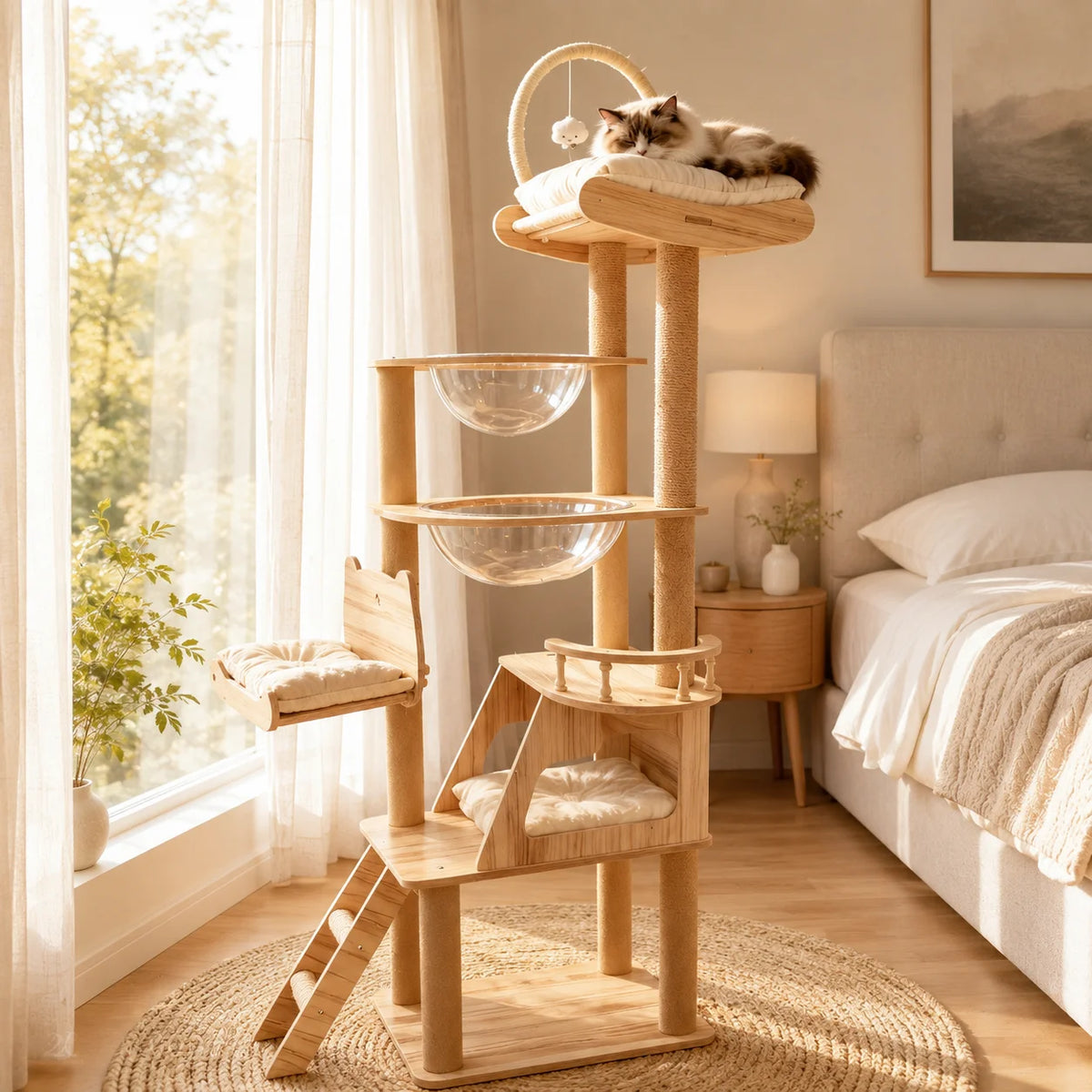 Indoor Cat Tree With Acrylic Pods And Premium Sisal Posts