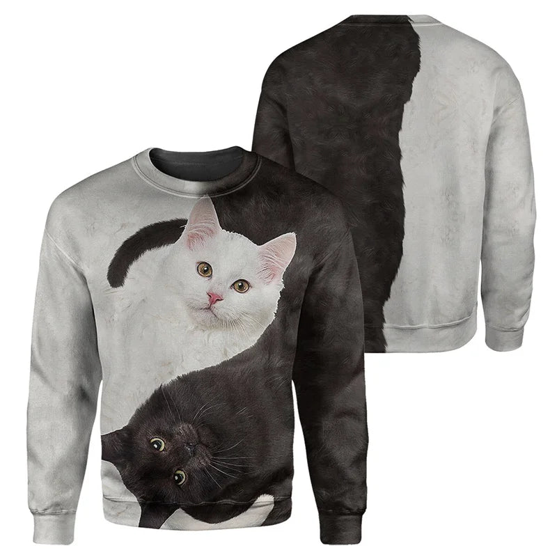 Cute Cat 3D Printed Mens Casual Long Sleeve Sweatshirt