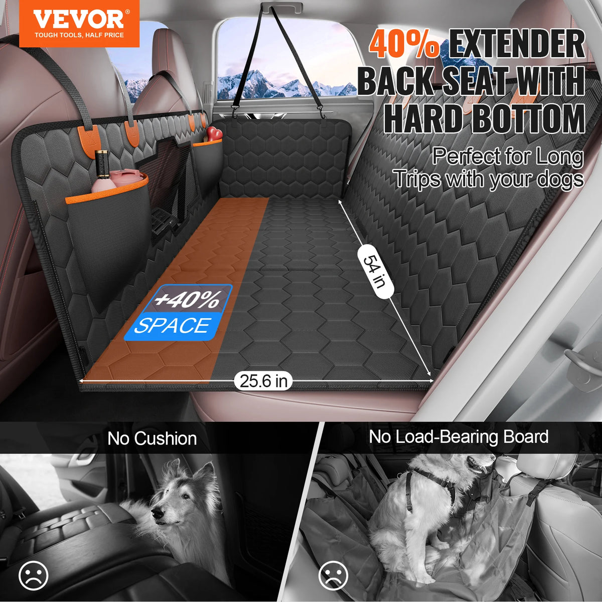 SucceBuy Dog Back Seat Extender Bed Mesh Window Storage Pocket