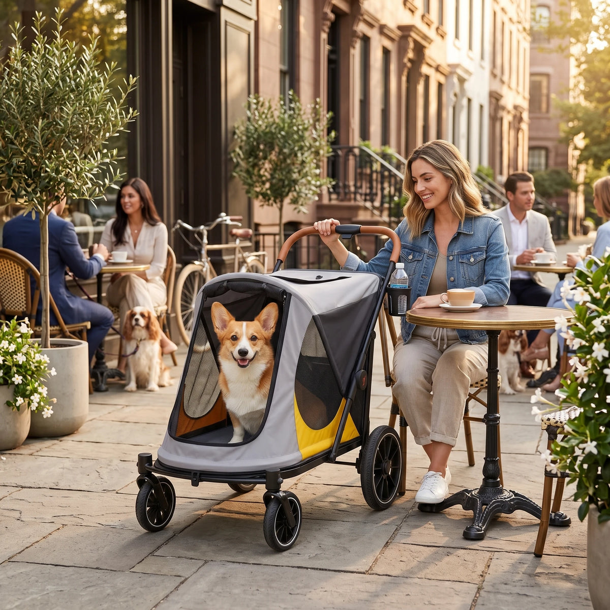 Foldable Four Wheel Dog Stroller With Shock Absorption