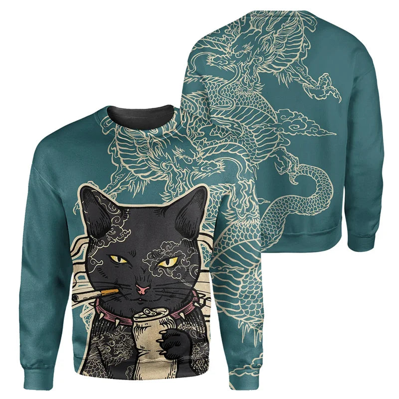 Cute Cat 3D Printed Mens Casual Long Sleeve Sweatshirt