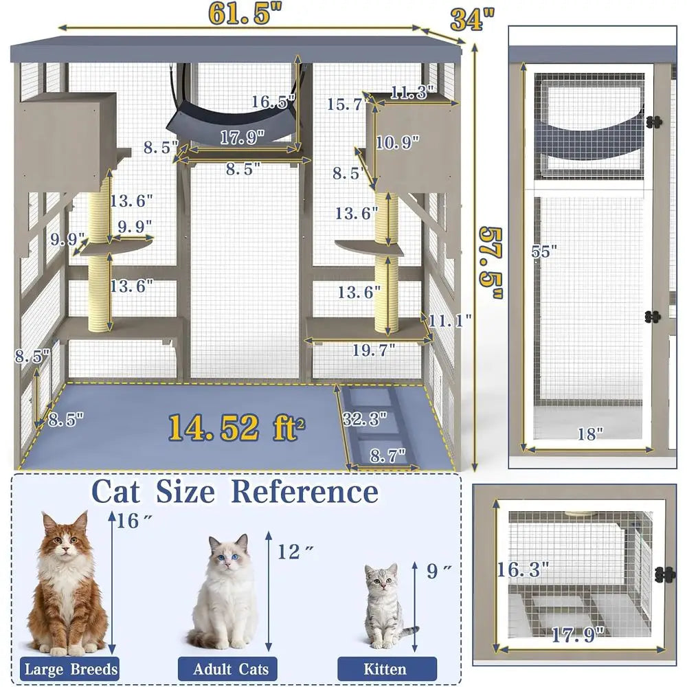 Walk In Outdoor Cat Enclosure With Multiple Platforms And Hammock