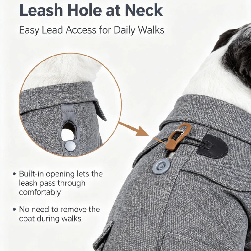 Collared Wool Dog Coat With Rivet Details And Warm Lining