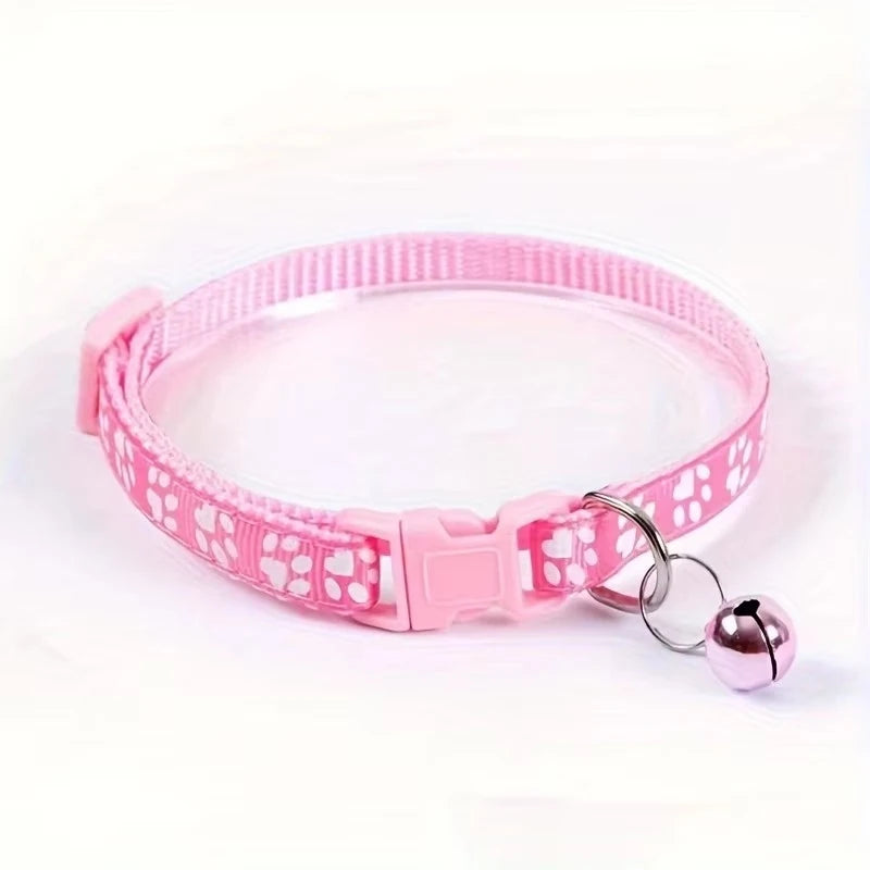 Adjustable Cat Collar With Attached Bell And Ribbon Design