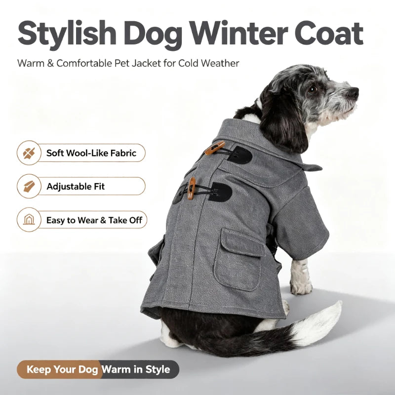Collared Wool Dog Coat With Rivet Details And Warm Lining