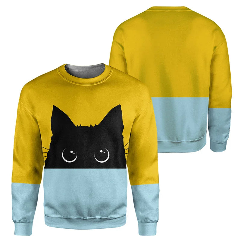 Cute Cat 3D Printed Mens Casual Long Sleeve Sweatshirt
