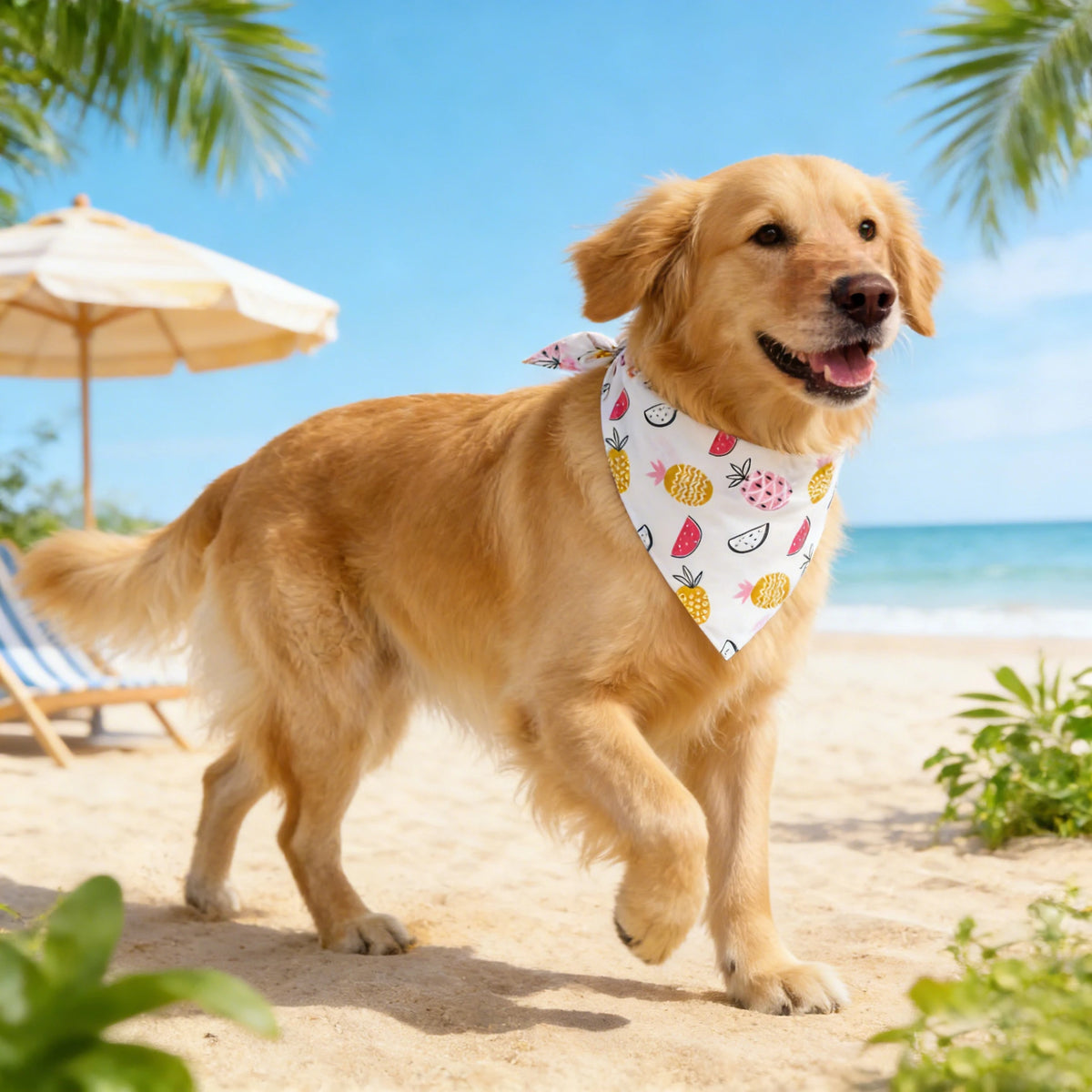 Washable Soft Cloth Fruit Floral Dog Bandana With Adjustable Strap