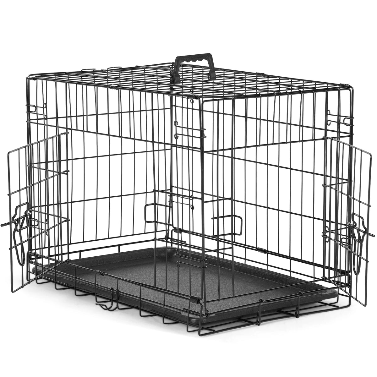 Jhk Double Door Folding Metal Dog Crate Leakproof Tray