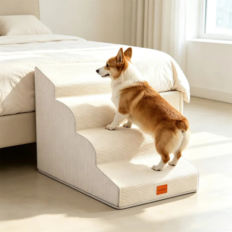 Foam Dog Stairs With Washable Cover For Beds And Sofas