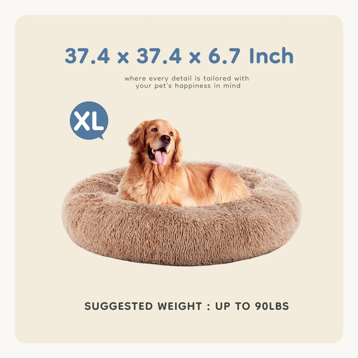 MCQ Round Faux Fur Plush Dog Bed Anti Slip Backing