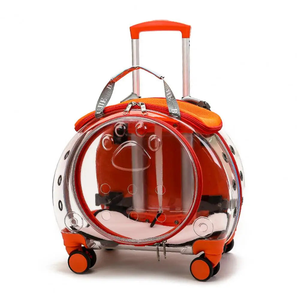 Pet Trolley Carrier Backpack With Clear Ventilation And Silent Wheels