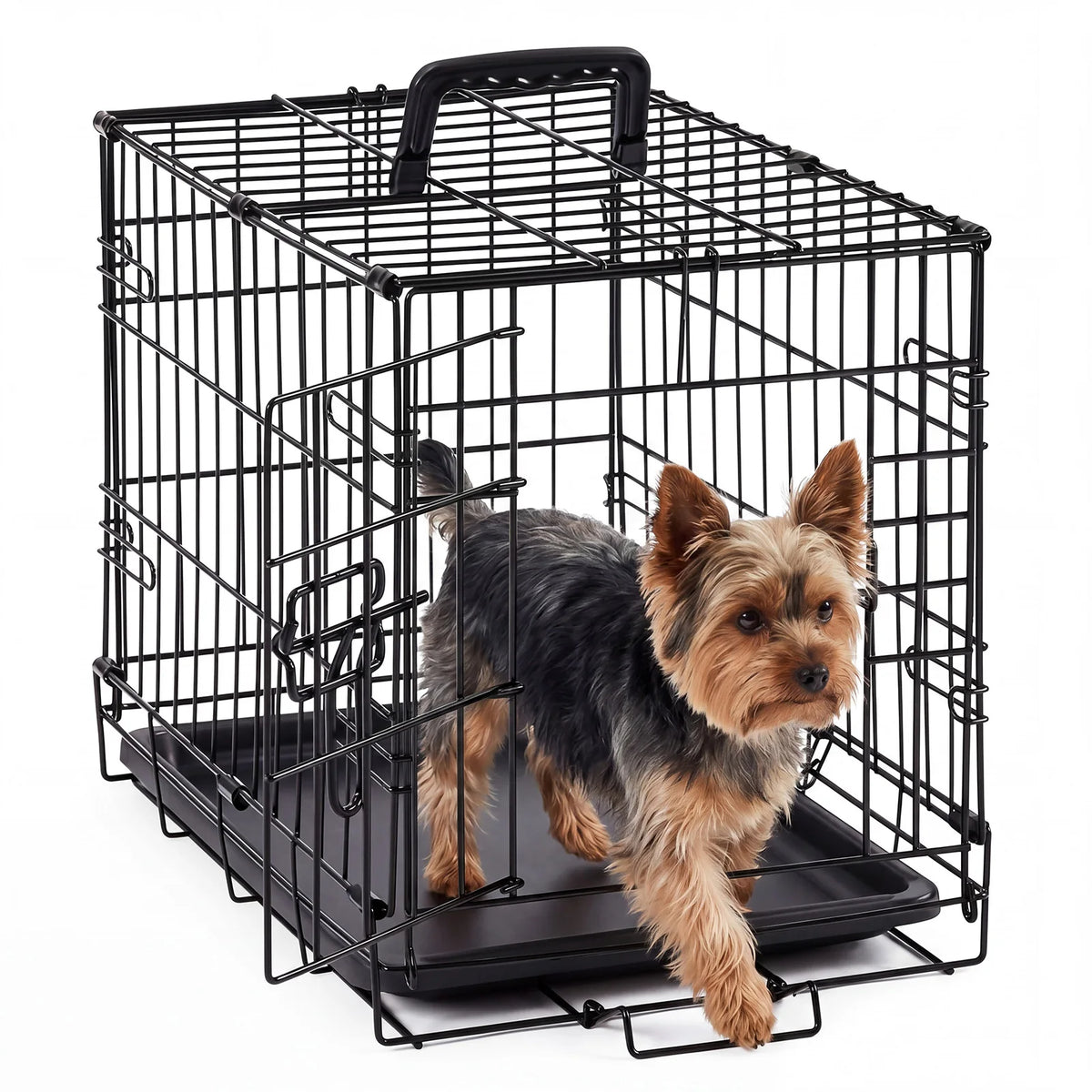 JHK Foldable Dog Crate With Secure Lock And Removable Tray