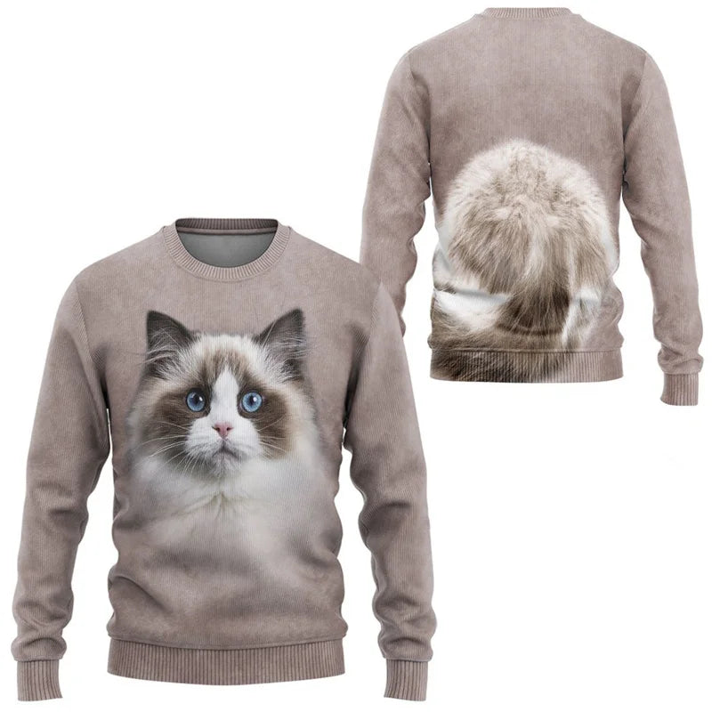 Cute Cat 3D Printed Mens Casual Long Sleeve Sweatshirt