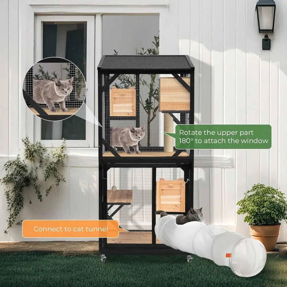Multi Level Cat Catio With Removable Platforms And Weatherproof Top