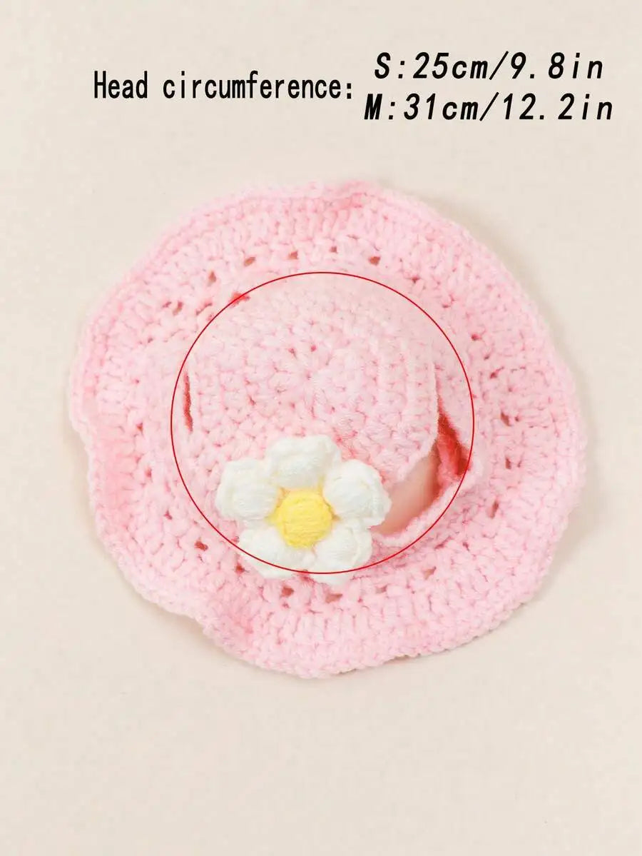 Warm Knitted Wool Pet Hat Featuring Floral Trim For Pets