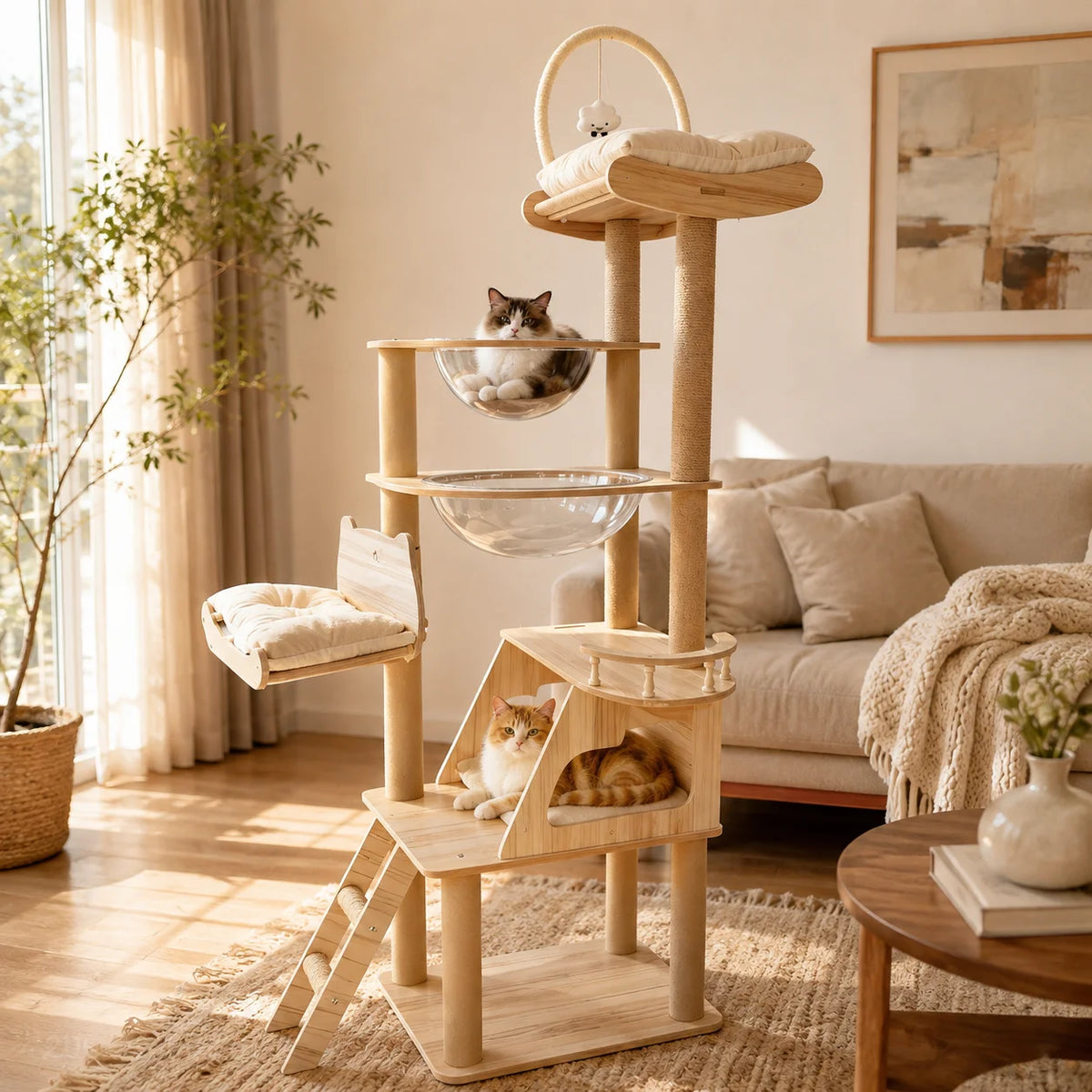Indoor Cat Tree With Acrylic Pods And Premium Sisal Posts
