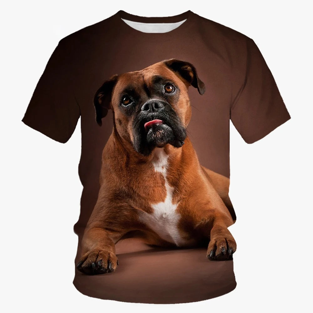 Cute 3D Dog Print Mens Casual Summer Short Sleeve Shirt