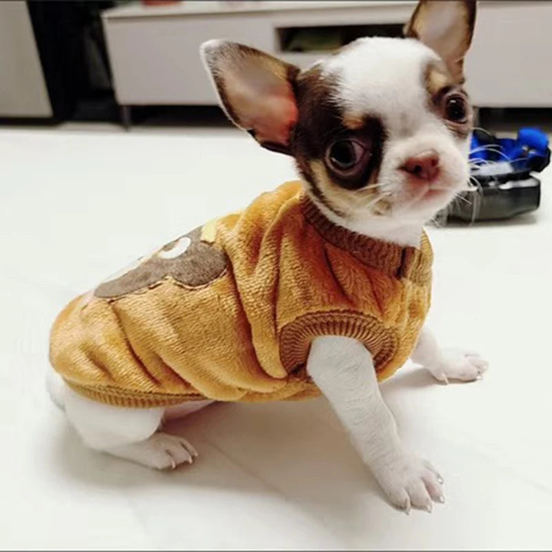 Warm Fleece Dog Sweater With Cute Print Pet Apparel