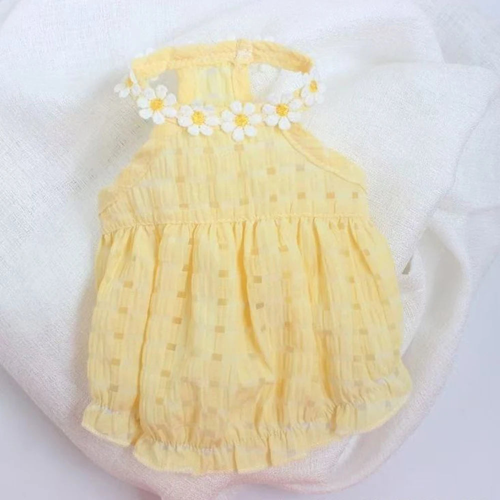 Small Dog Skirt Floral Wreath Collar Breathable Pet Dress