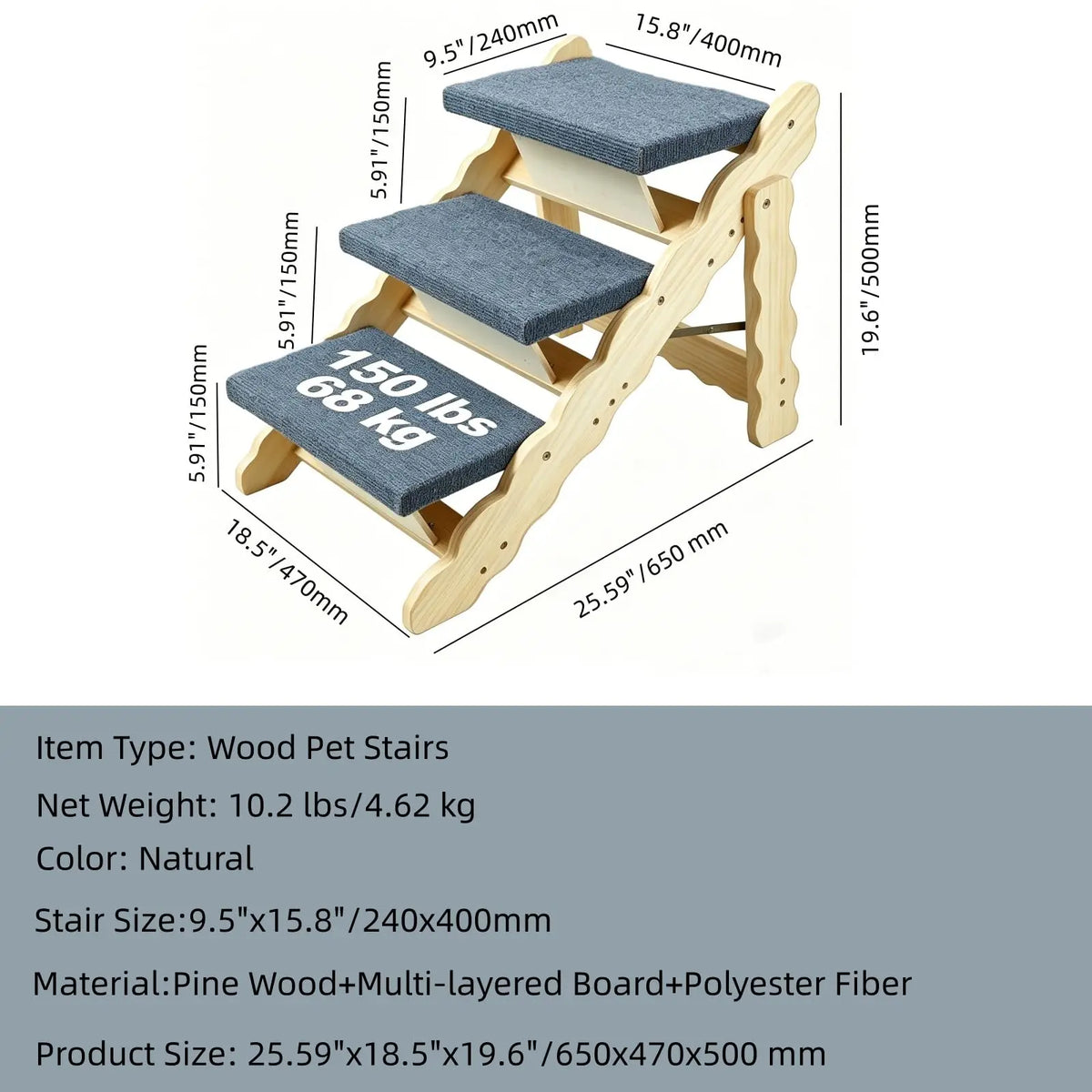 DishyKooker Wooden Pet Stairs And Folding Dog Ramp For Beds