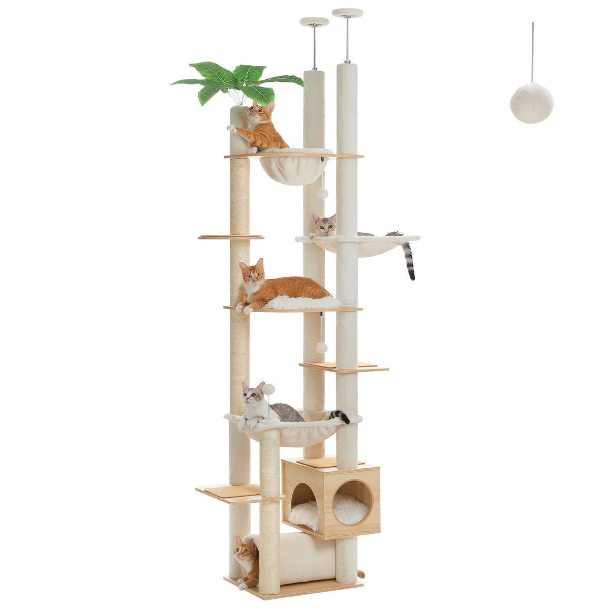 PAWZ Road Height Adjustable Wooden Cat Tower With Hammock