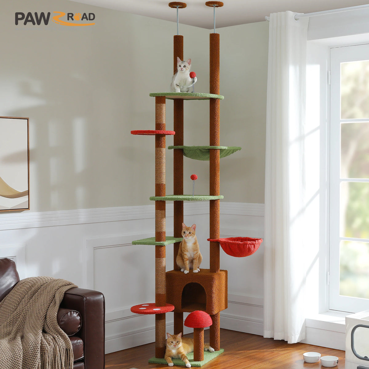 PAWZ Road Height Adjustable Wooden Cat Tower With Hammock