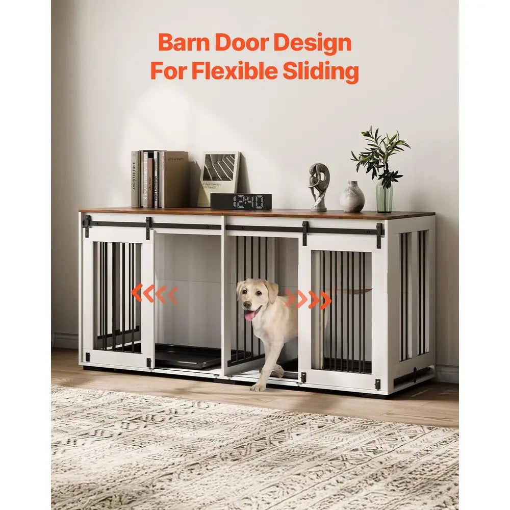 Dual Dog Crate Furniture With Sliding Doors And Removable Tray