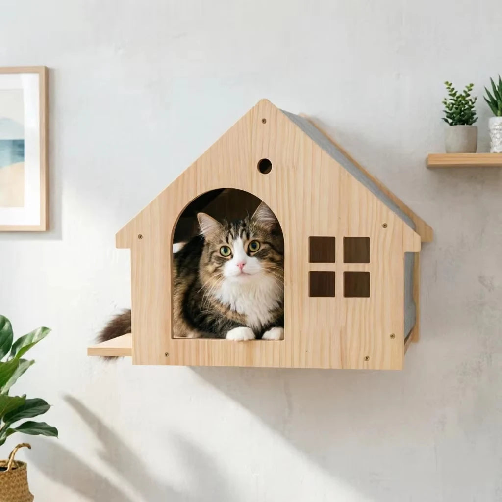 CWV Wooden Wall Mounted Cat Villa Climbing Shelf Unit