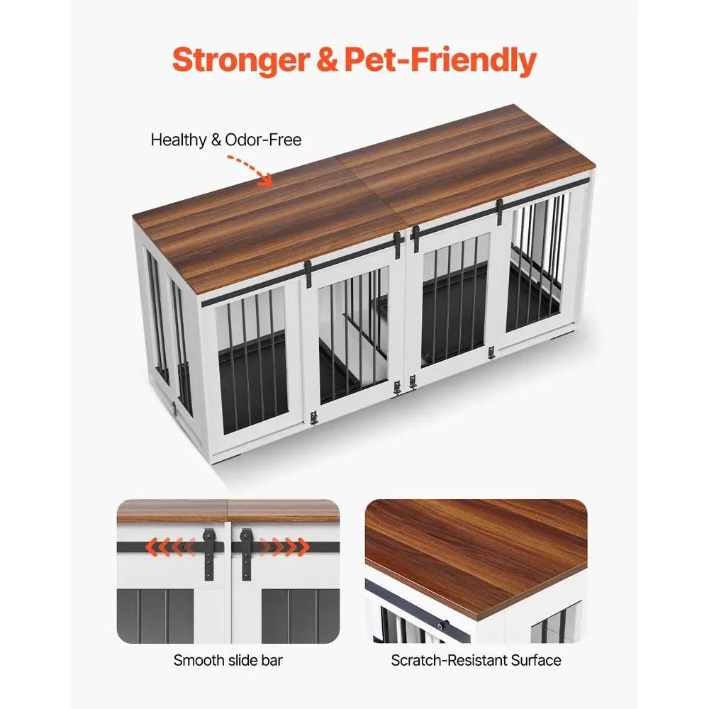 Dual Dog Crate Furniture With Sliding Doors And Removable Tray