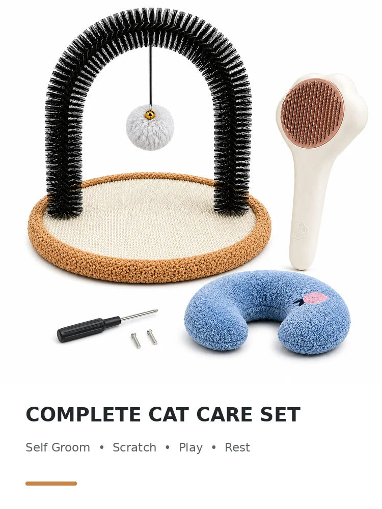 Cat Grooming Arch With Sisal Scratching Base And Plush Rest Pad