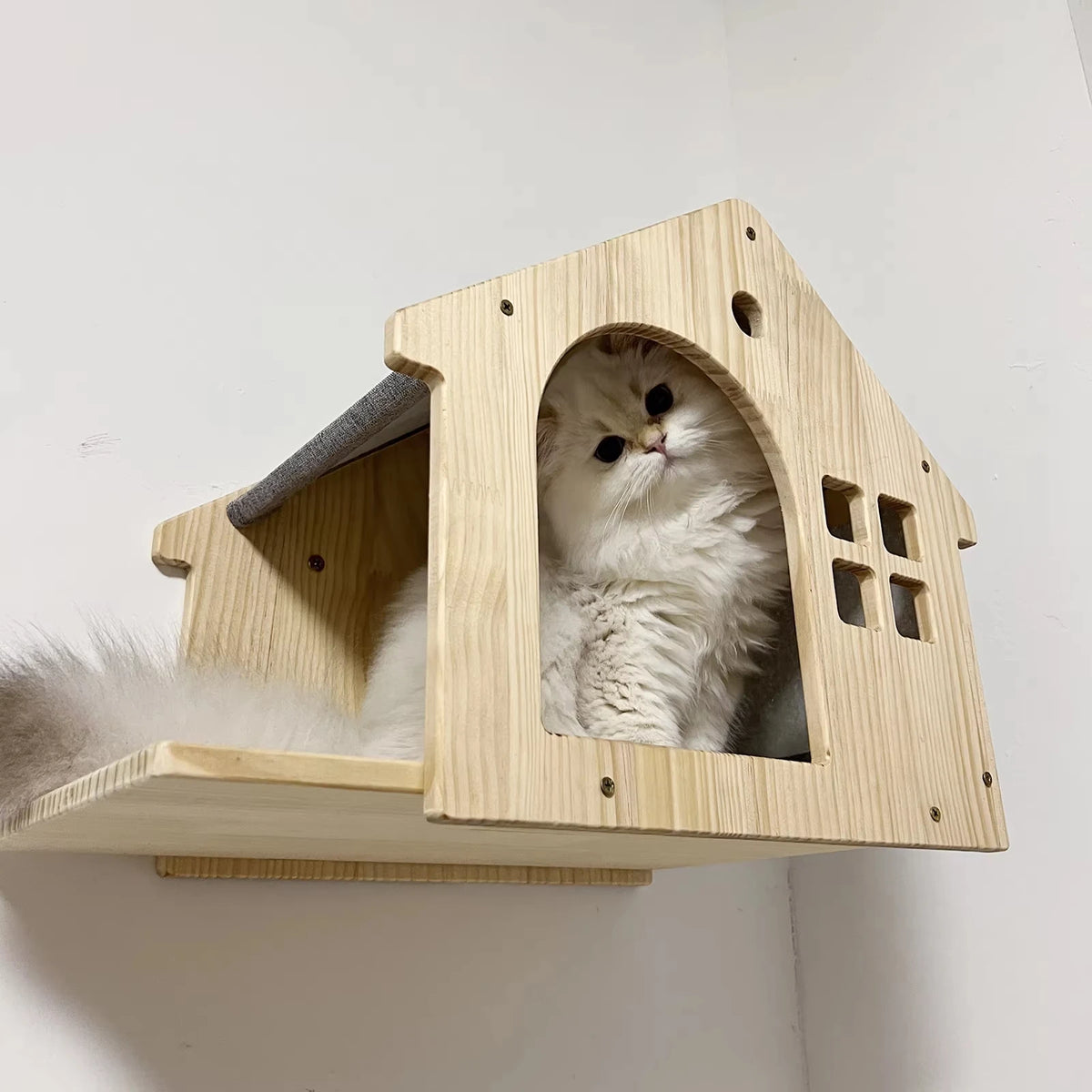 CWV Wooden Wall Mounted Cat Villa Climbing Shelf Unit