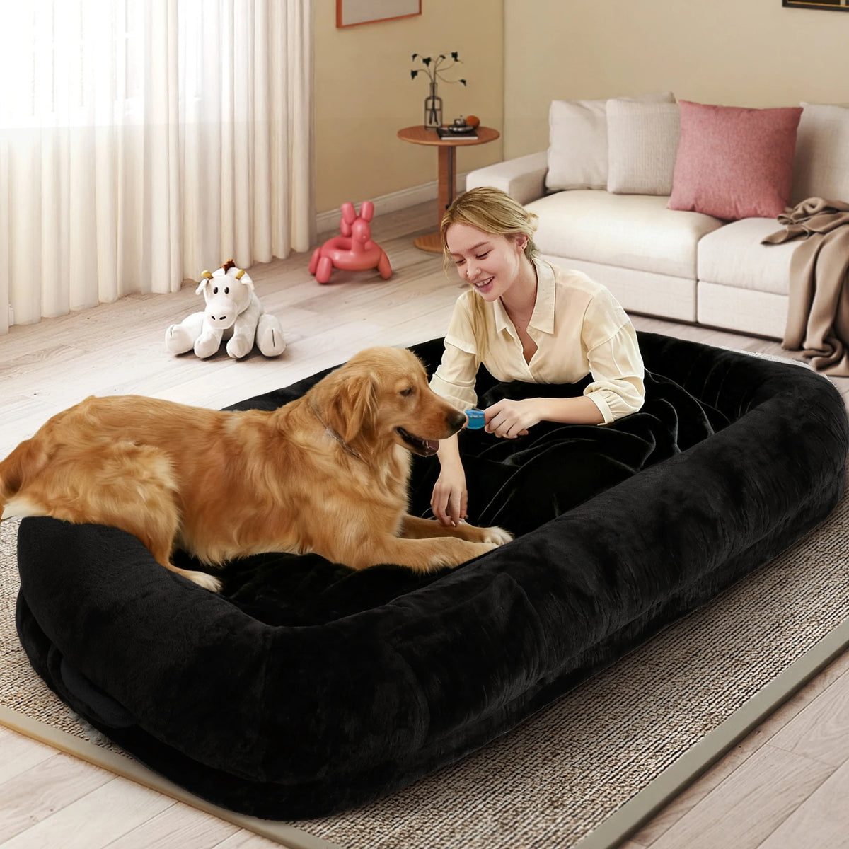 Premium Orthopedic Faux Fur Human Dog Bed With Washable Cover