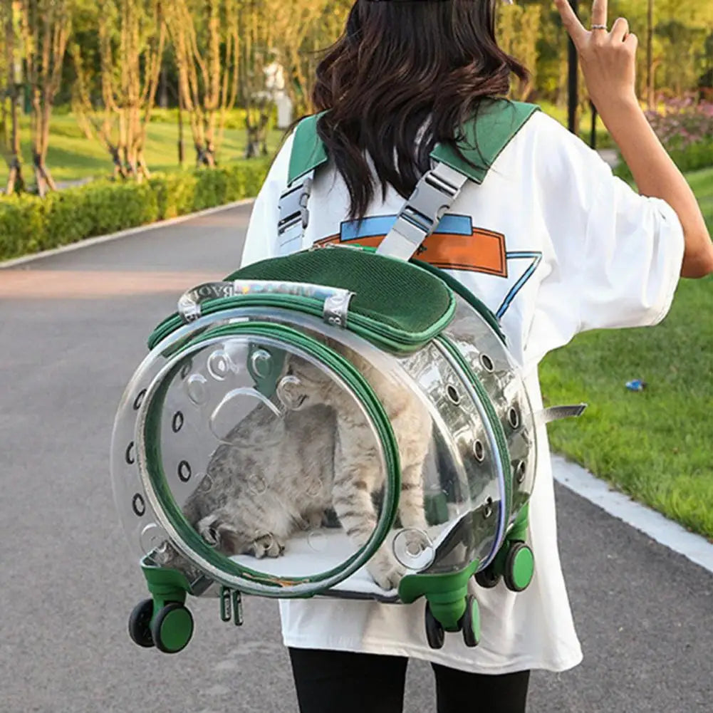 Pet Rolling Carrier Backpack With Ventilation And Silent Wheels