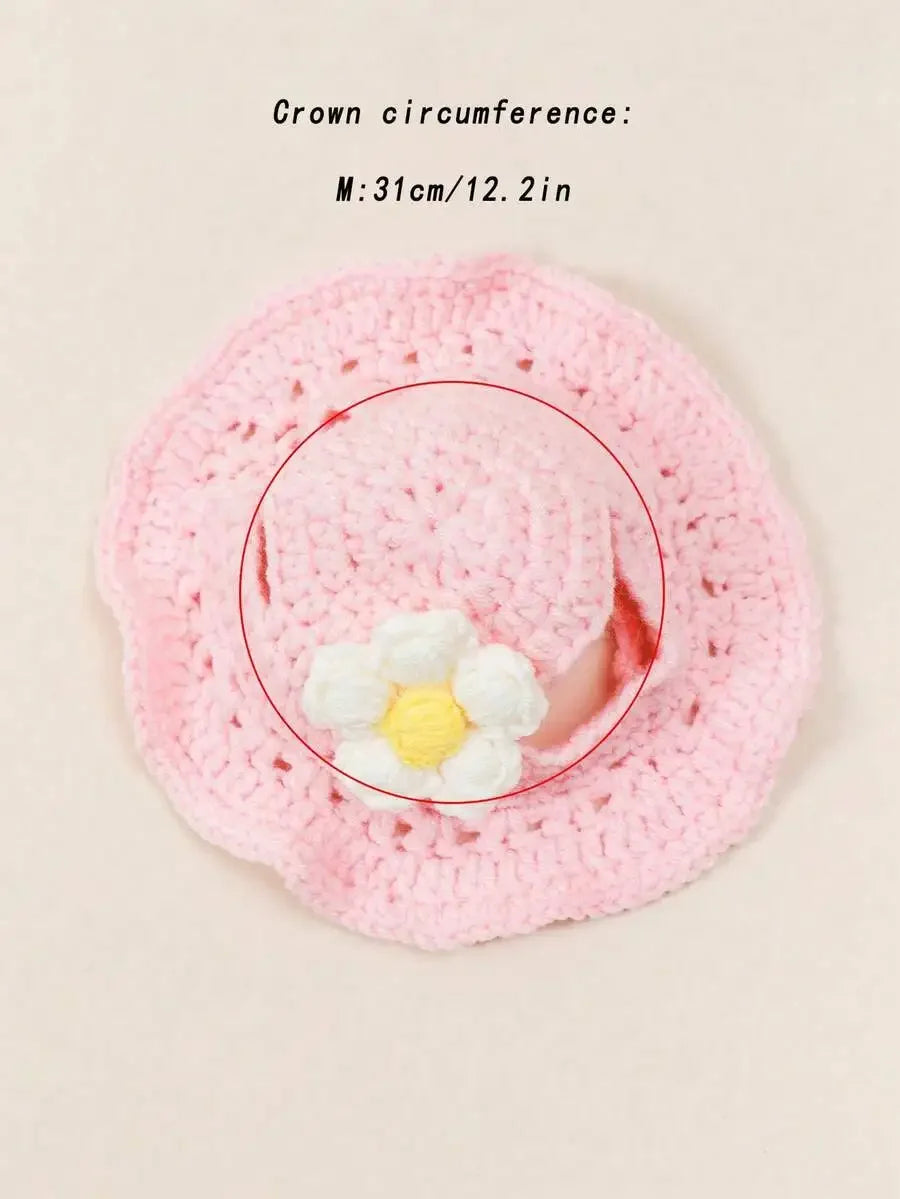 Warm Knitted Wool Pet Hat Featuring Floral Trim For Pets