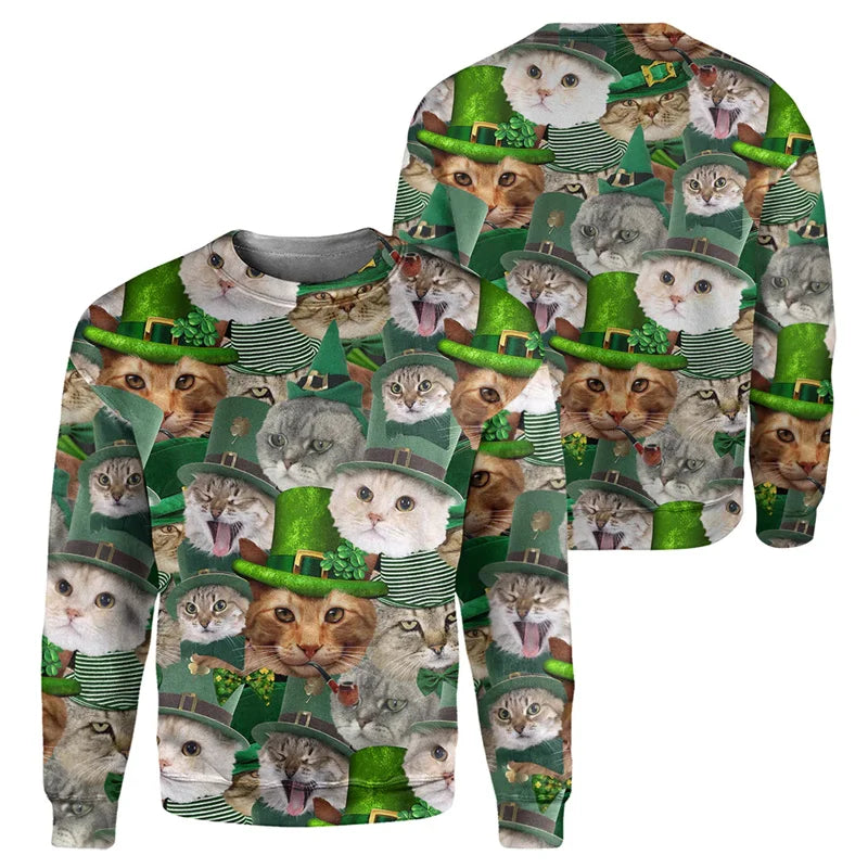 Cute Cat 3D Printed Mens Casual Long Sleeve Sweatshirt