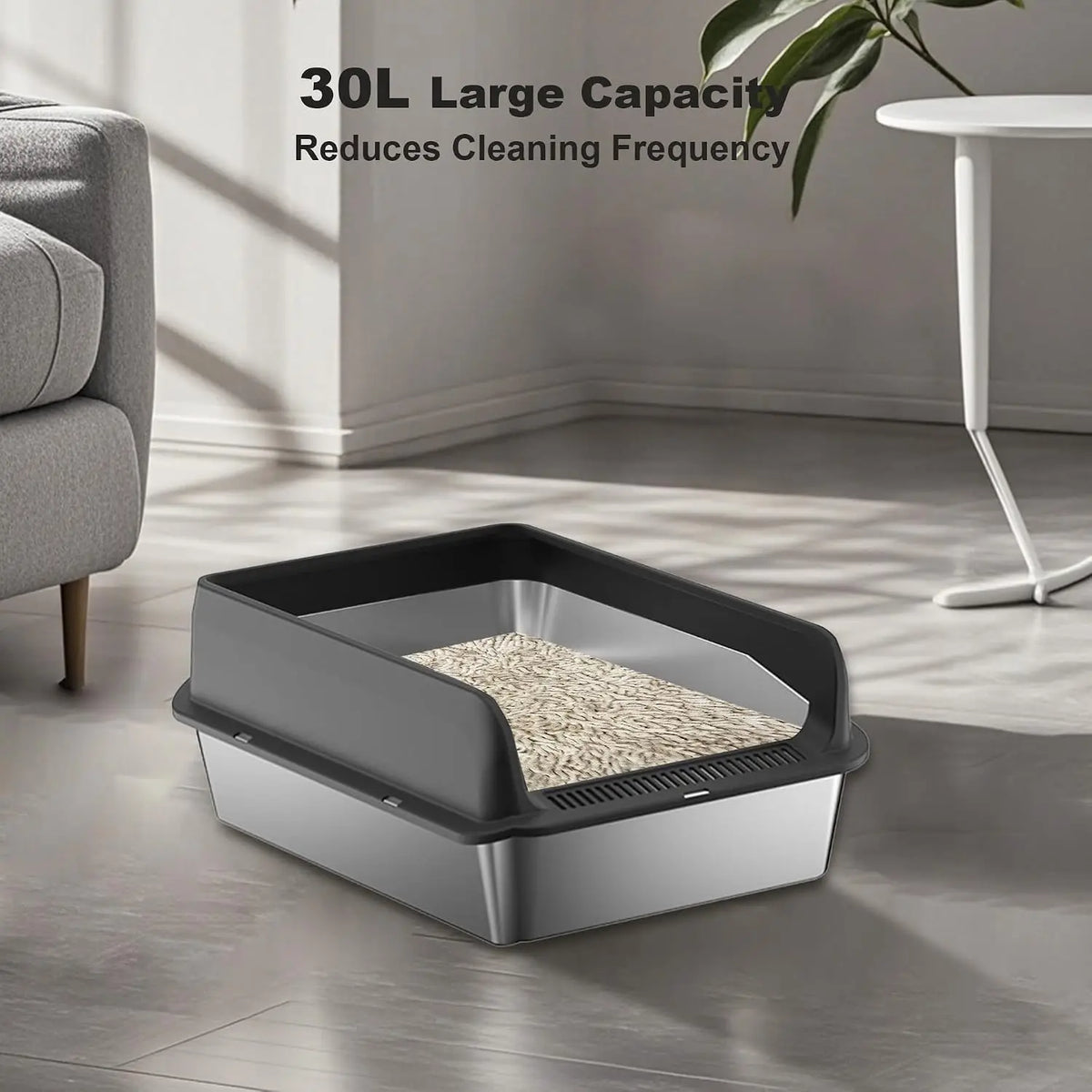 Garvee Stainless Steel Covered Cat Litter Box With Anti Tracking