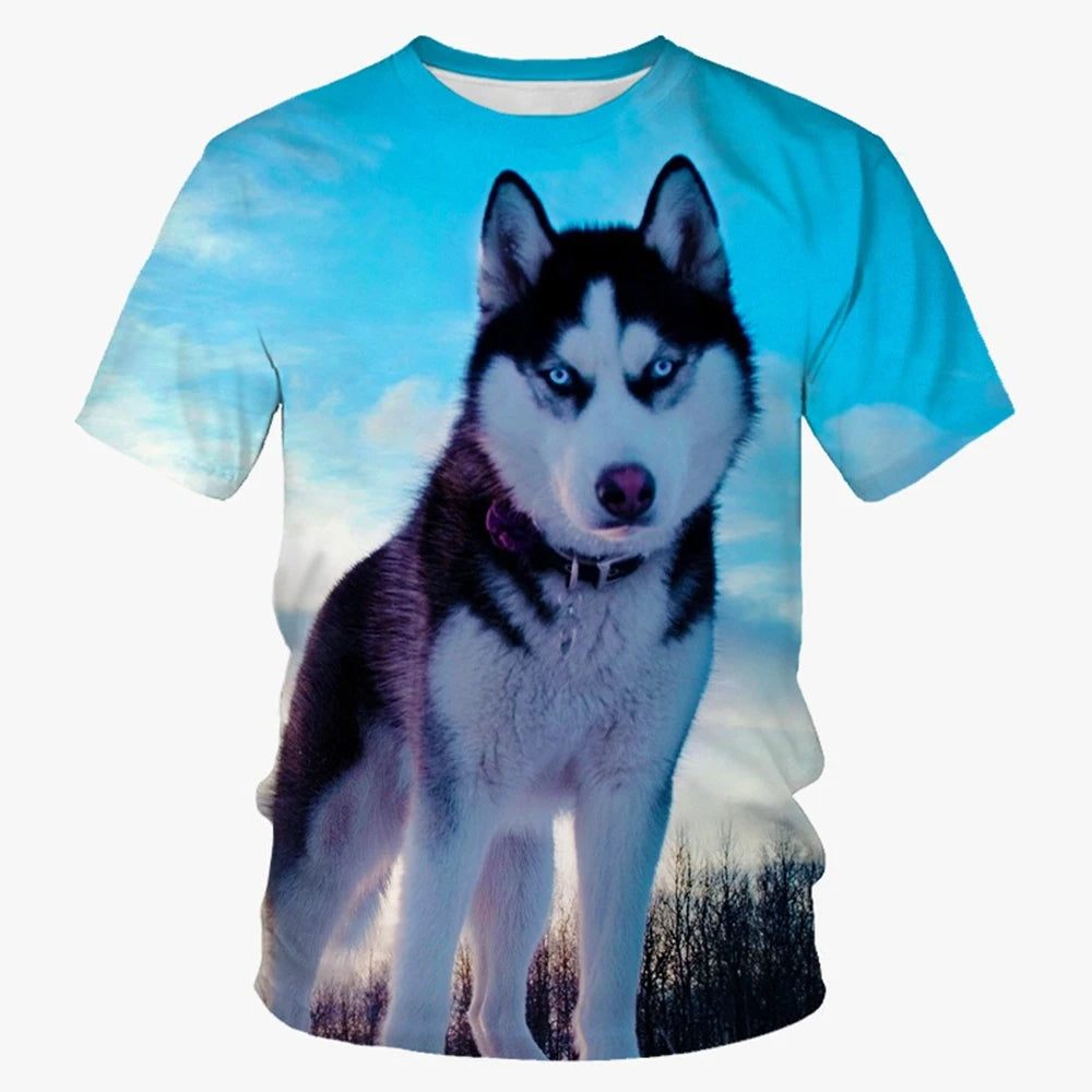Cute 3D Dog Print Mens Casual Summer Short Sleeve Shirt