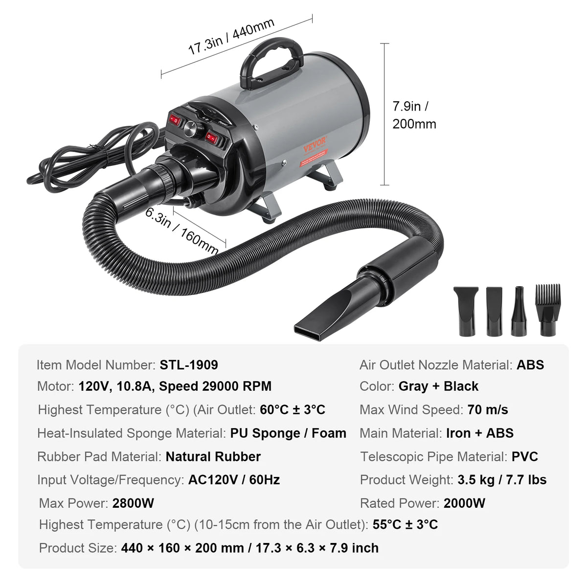 SucceBuy Adjustable Pet Grooming Dryer with 4 Nozzles and Hose