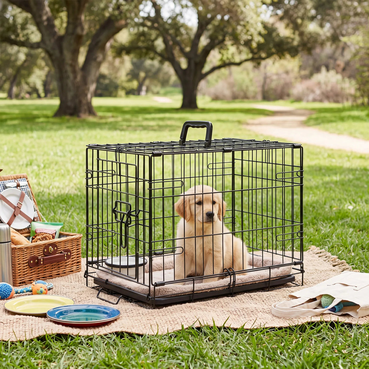 JHK Foldable Dog Crate With Secure Lock And Removable Tray