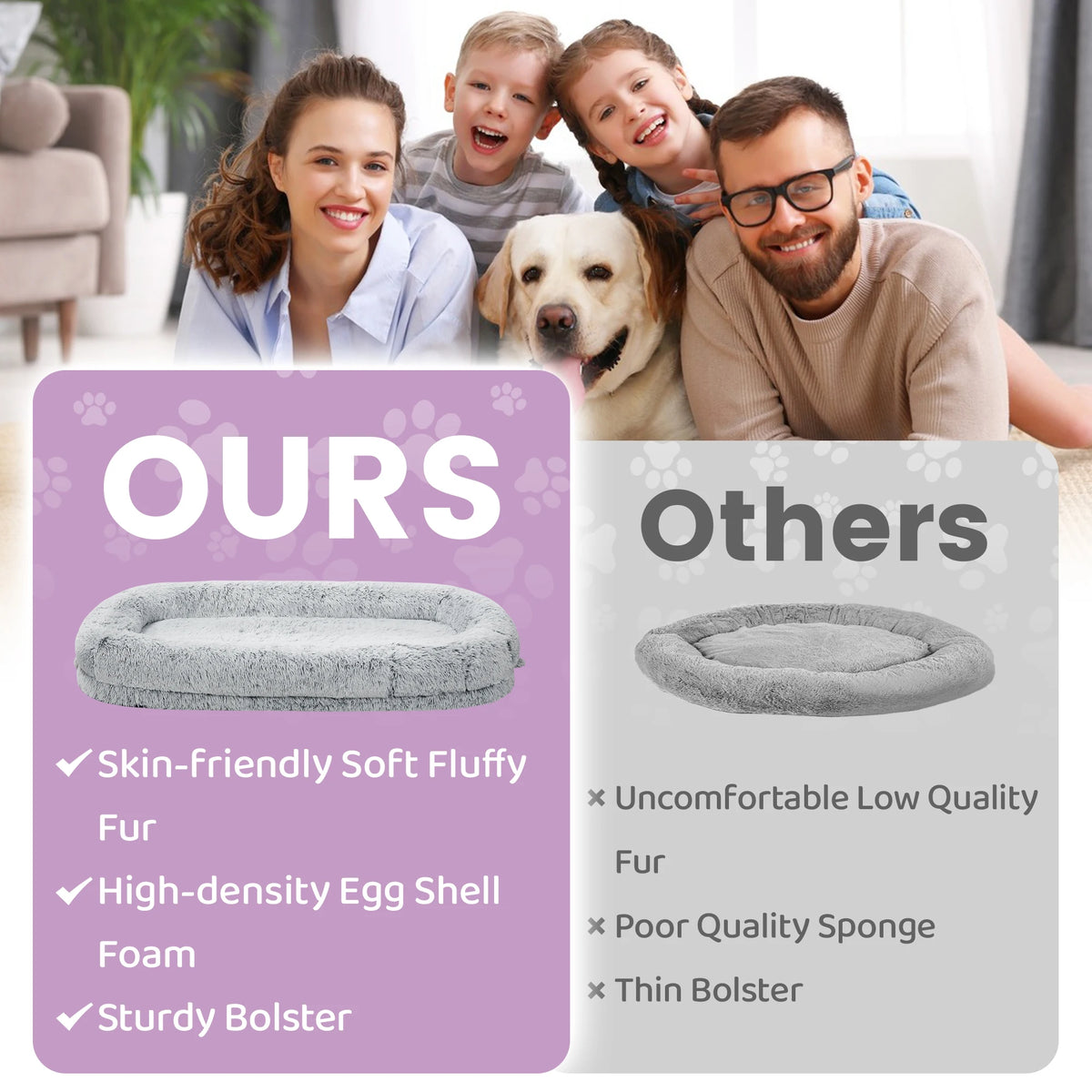 Premium Orthopedic Faux Fur Human Dog Bed With Washable Cover