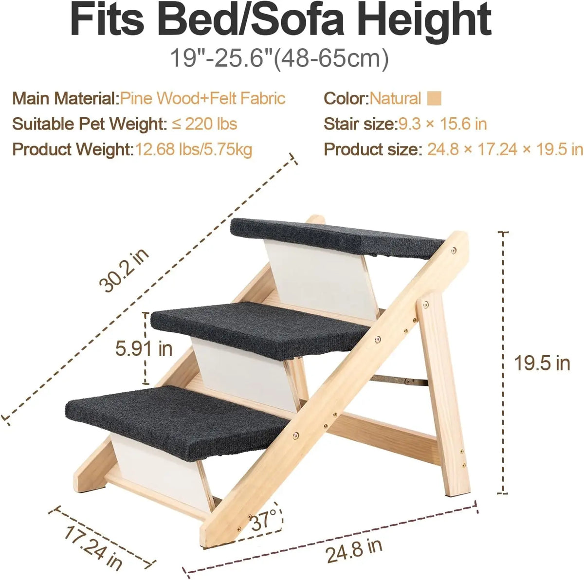Foldable Wood Pet Stairs Ramp For Dogs Portable Bed Ladder