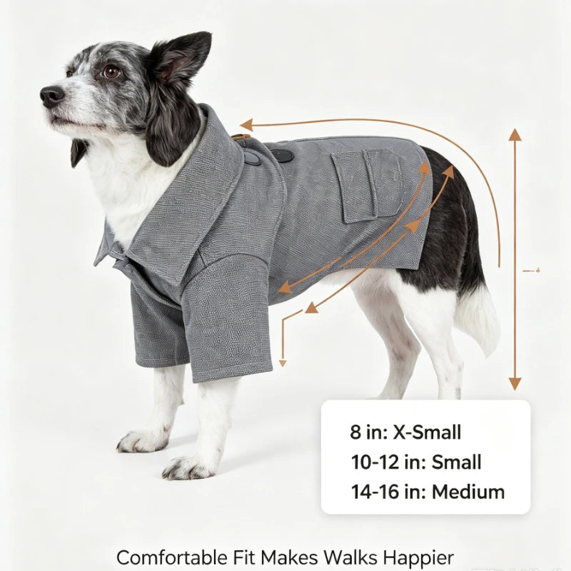 Collared Wool Dog Coat With Rivet Details And Warm Lining