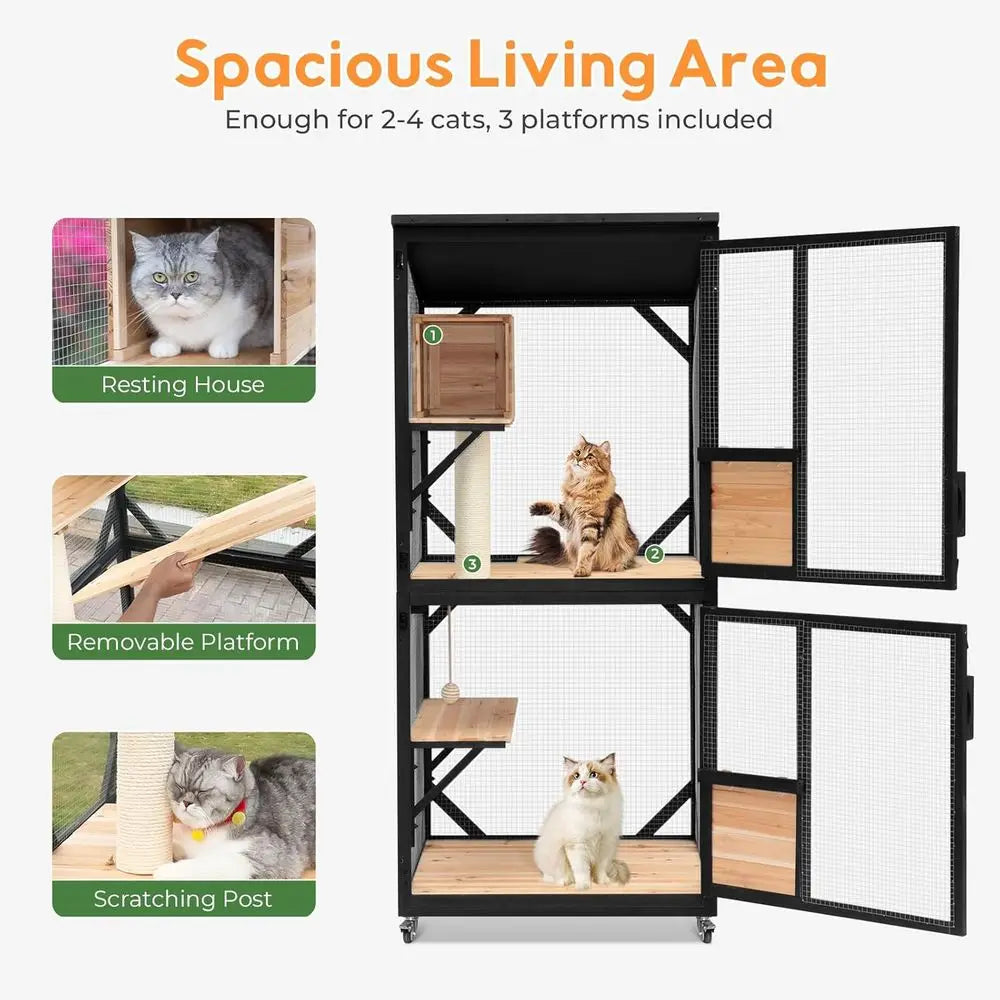 Multi Level Cat Catio With Removable Platforms And Weatherproof Top