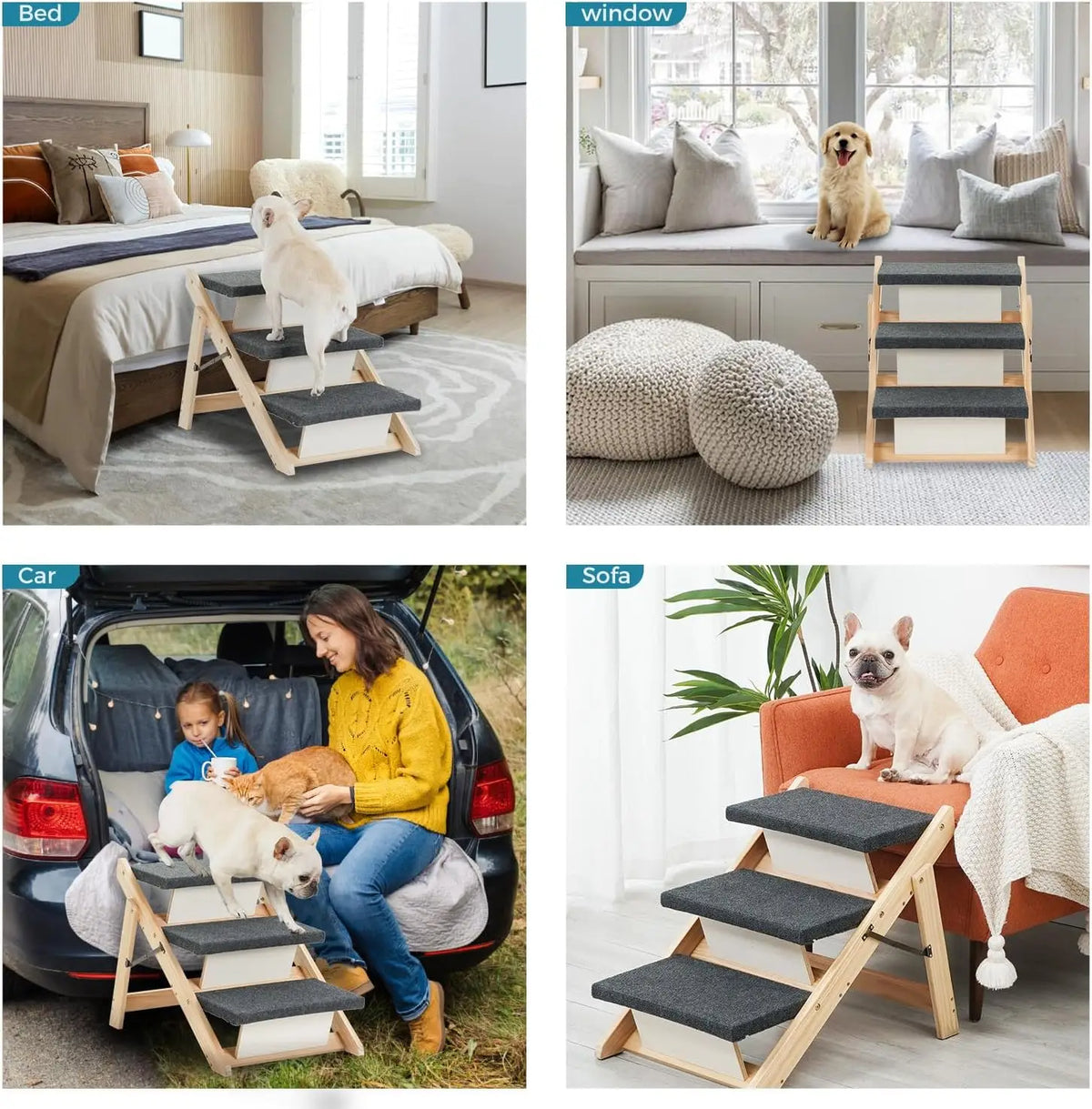 Foldable Wood Pet Stairs Ramp For Dogs Portable Bed Ladder