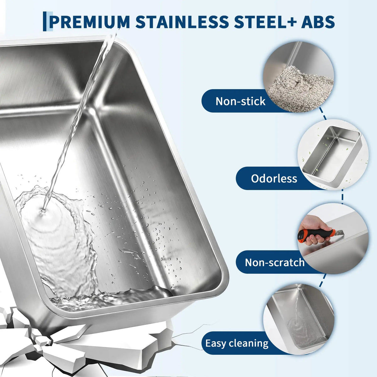 Studyset Enclosed Stainless Steel Litter Box With Lid And Scoop